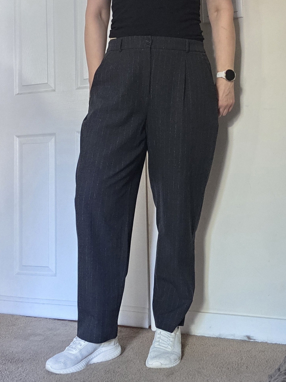 RW&Co Charcoal Pinstripe Barrel Pants
